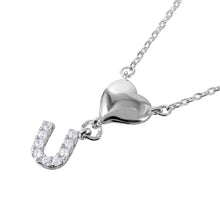 Load image into Gallery viewer, Sterling Silver Rhodium Plated Stylish Heart U Necklace with Clear Round CZ StonesAnd Adjustable Chain Length of 16-18 Inches