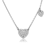 Sterling Silver Rhodium Plated CZ Covered Heart Necklace