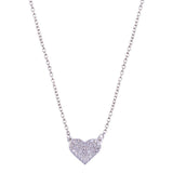Sterling Silver Rhodium Plated CZ Encrusted Heart Necklace