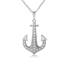 Load image into Gallery viewer, Sterling Silver Rhodium Plated CZ Anchor Necklace