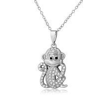 Load image into Gallery viewer, Sterling Silver Rhodium Plated CZ Monkey Necklace