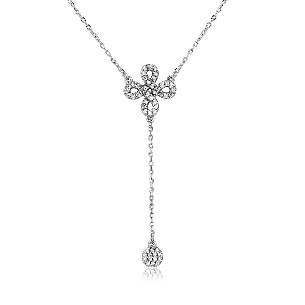Sterling Silver Rhodium Plated Infinity Sign With Hanging CZ Necklace