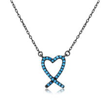 Load image into Gallery viewer, Sterling Silver Black Rhodium Open Heart Necklace With Turquoise Stones