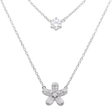 Load image into Gallery viewer, Sterling Silver Rhodium Plated Double Chain CZ And Hibiscus Flower .925 Necklace