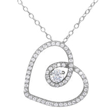 Load image into Gallery viewer, Sterling Silver Rhodium Plated CZ Open Script Heart Necklace
