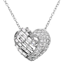 Load image into Gallery viewer, Sterling Silver Rhodium Plated 2 Sided Baguette CZ Stones Heart Necklace