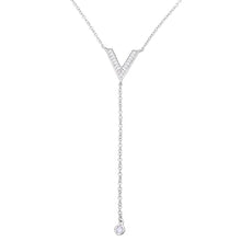 Load image into Gallery viewer, Sterling Silver Rhodium Plated V Shape CZ Drop Necklace