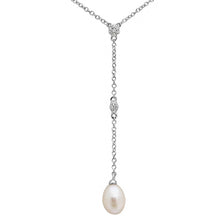 Load image into Gallery viewer, Sterling Silver Rhodium Plated CZ Drop Fresh Water Pearl Necklace