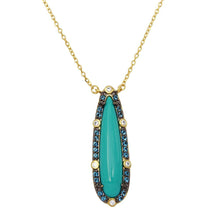 Load image into Gallery viewer, Sterling Silver Gold Plated Tear Drop Turquoise Center Stone Necklace With CZ