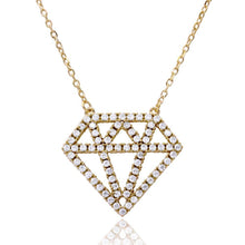 Load image into Gallery viewer, Sterling Silver Gold Plated Diamond Outline CZ Necklace