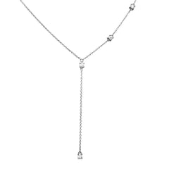 Sterling Silver Rhodium Plated Dropped Round CZ Necklace