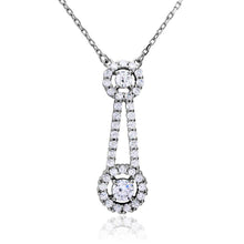 Load image into Gallery viewer, Sterling Silver Rhodium Plated Double Halo Drop CZ Necklace