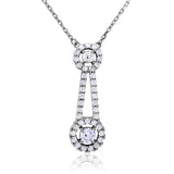 Sterling Silver Rhodium Plated Double Halo Drop CZ Necklace