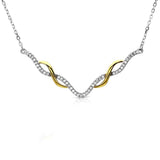 Sterling Silver Gold and Rhodium Plated Interlinked V-Shape Necklace with CZ