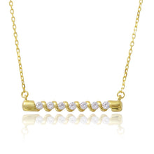 Load image into Gallery viewer, Sterling Silver Gold Plated Twisted Bar Necklace with CZ