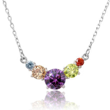 Load image into Gallery viewer, Sterling Silver Rhodium Plated V Shaped Multi-Color Round CZ Necklace