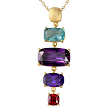 Load image into Gallery viewer, Sterling Silver Gold and Matte Gold Plated 4 Dangling Multi Color CZ .925Necklace
