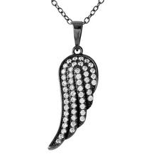 Load image into Gallery viewer, Sterling Silver Black Rhodium Plated Wing Pendant with CZ Necklace