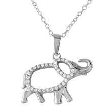 Load image into Gallery viewer, Sterling Silver Rhodium Plated Elephant with CZ Necklace