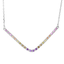 Load image into Gallery viewer, Sterling Silver Rhodium Plated V Shaped Rainbow Multi Color CZ Necklace
