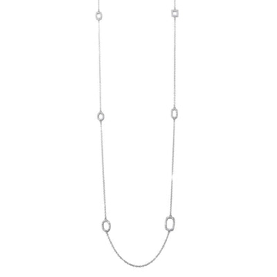 Sterling Silver Rhodium Plated Oval and Square with CZ By The Yard Necklace