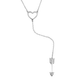 Sterling Silver Rhodium Plated Heart Necklace with Dropped CZ Arrow