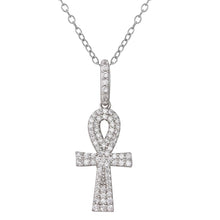 Load image into Gallery viewer, Sterling Silver Rhodium Plated Thick Egyptian CZ Cross Necklace