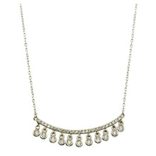 Load image into Gallery viewer, Sterling Silver Rhodium Plated Curved Bar Necklace with Dangling CZ Stones