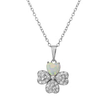Load image into Gallery viewer, Sterling Silver Rhodium Plated Clover CZ and Synthetic Opal Leaf .925 Necklace