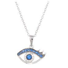 Load image into Gallery viewer, Sterling Silver Rhodium Plated Clear and Blue CZ Evil Eye Pendant Necklace