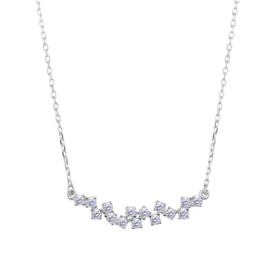 Sterling Silver Rhodium Plated Curve Necklace with CZ