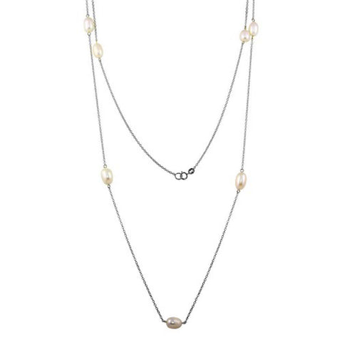 Sterling Silver Rhodium Plated Fresh Water Pearls Necklace
