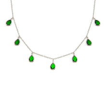 Load image into Gallery viewer, Sterling Silver Rhodium Plated Dangling Green CZ Teardrop Necklace