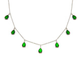 Sterling Silver Rhodium Plated Dangling Green CZ Teardrop Necklace