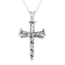 Load image into Gallery viewer, Sterling Silver Rhodium Plated Triple Nail Cross Pendant Necklace