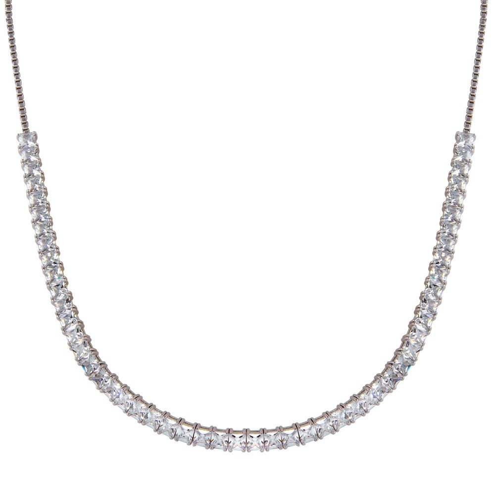 Sterling Silver Rhodium Plated Adjustable Tennis CZ Necklace