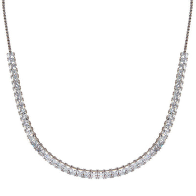 Sterling Silver Rhodium Plated Adjustable Tennis CZ Necklace