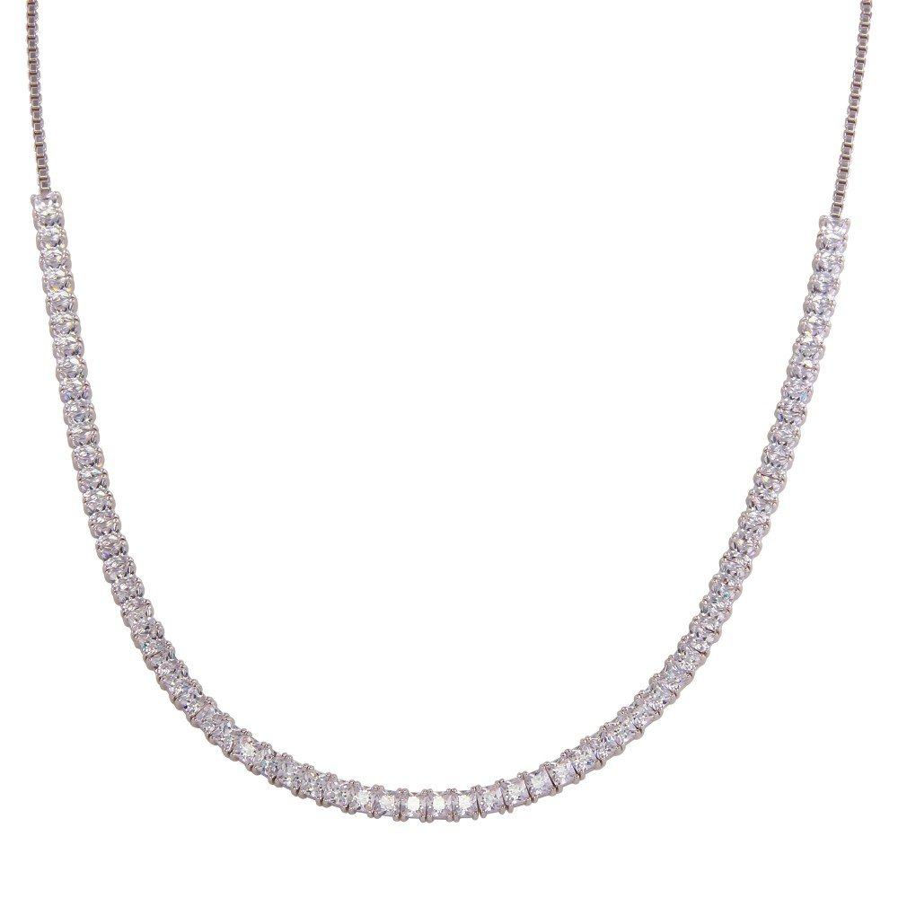Sterling Silver Rhodium Plated Adjustable Tennis CZ Necklace