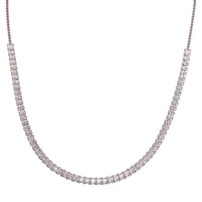 Sterling Silver Rhodium Plated Adjustable Tennis CZ Necklace