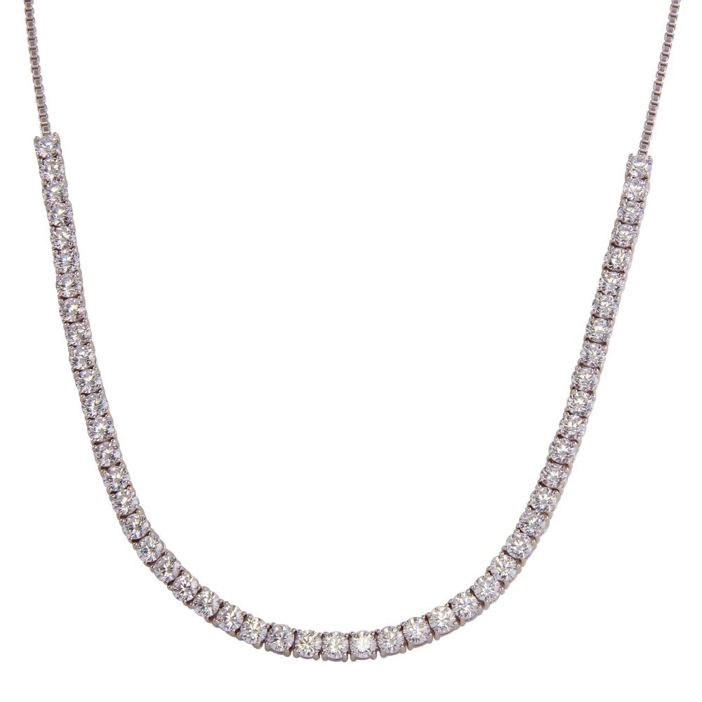 Sterling Silver Rhodium Plated Adjustable Tennis CZ Necklace