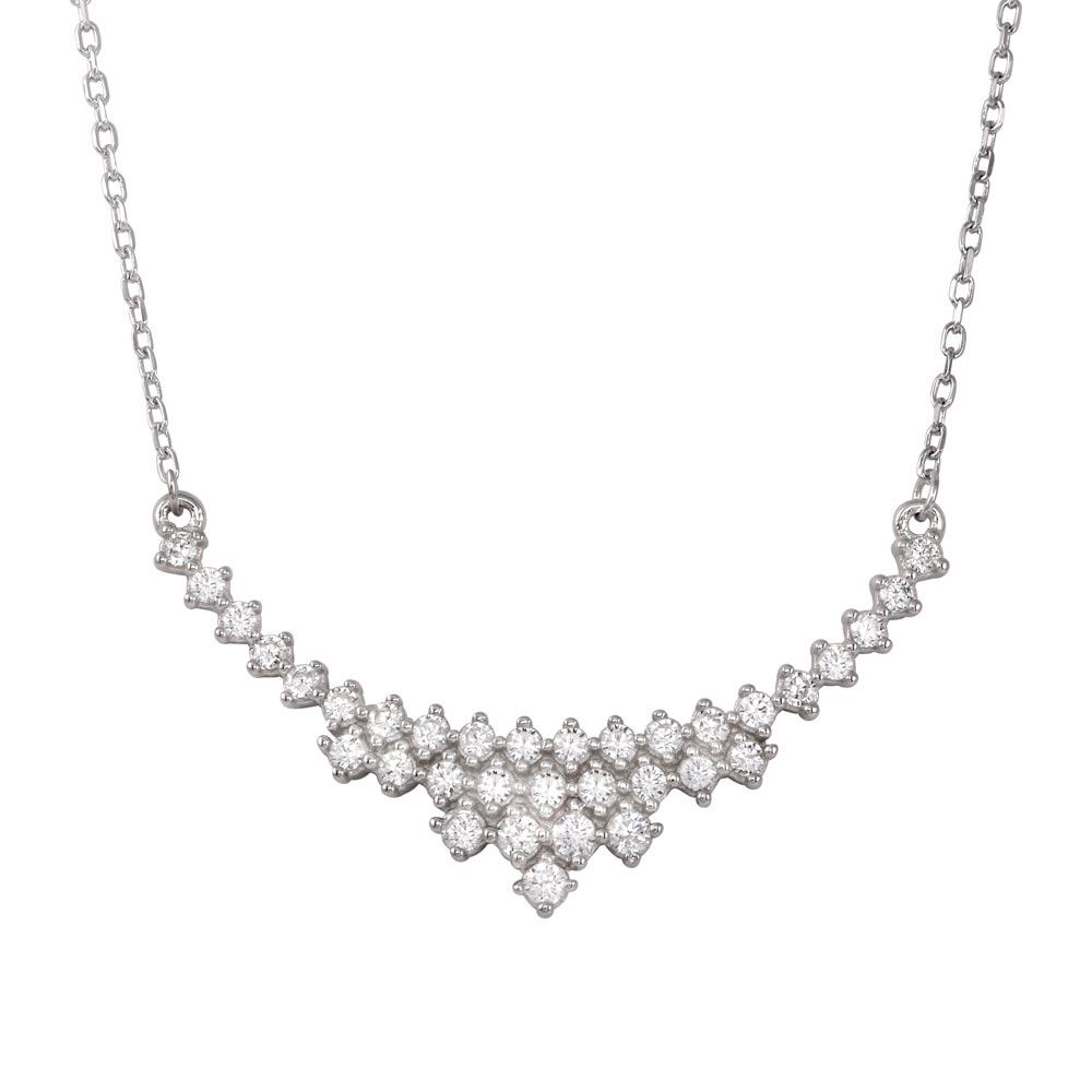 Sterling Silver Rhodium Plated Curved Pendant Necklace