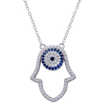 Load image into Gallery viewer, Sterling Silver Rhodium Plated Hamsa Pendant Necklace with CZ