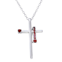 Load image into Gallery viewer, Sterling Silver Rhodium Plated Red CZ Designed Cross Necklace