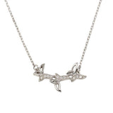 Sterling Silver Rhodium Plated Three Butterfly Pendant Necklace With CZ