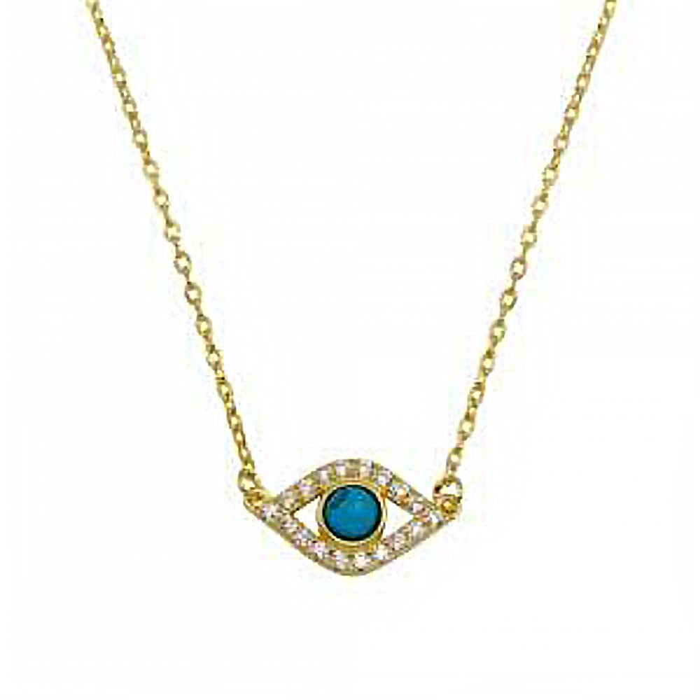 Sterling Silver Gold Plated Evil Eye with CZ Necklace, Chain 15" to 17" Extension