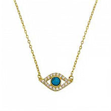 Load image into Gallery viewer, Sterling Silver Gold Plated Evil Eye with CZ Necklace, Chain 15&quot; to 17&quot; Extension