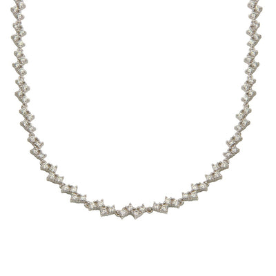 Sterling Silver Rhodium Plated Zig Zag CZ Tennis Necklace