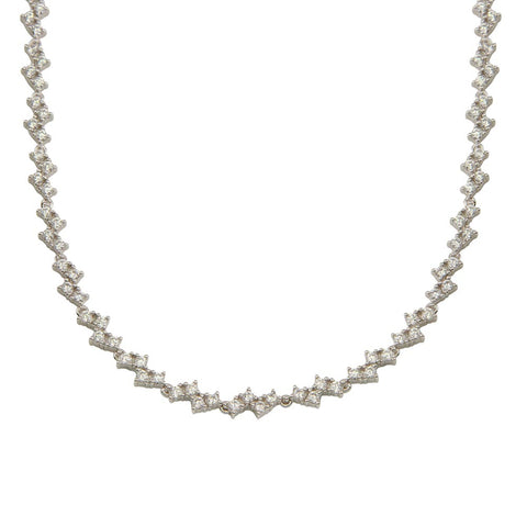 Sterling Silver Rhodium Plated Zig Zag CZ Tennis Necklace