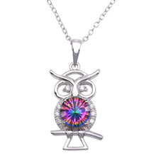 Load image into Gallery viewer, Sterling Silver Rhodium Plated Mystic Topaz CZ Owl Necklace