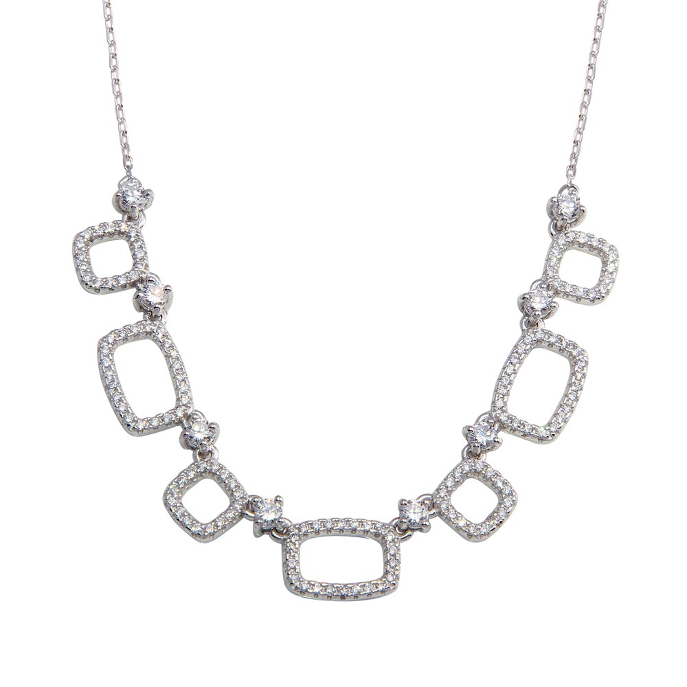 Sterling Silver Rhodium Plated 5 Open Square CZ Necklace